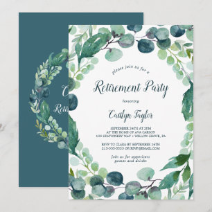 Lush Greenery en Eucalyptus Retirement Party Kaart