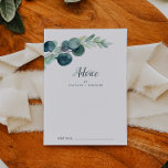 Lush Greenery en Eucalyptus Wedding Advieskaart<br><div class="desc">Deze lush greenery en eucalyptus bruiloft advieskaart is perfect voor een elegante bruiloft en kan voor elke gebeurtenis worden gebruikt. Het moderne botanische ontwerp biedt prachtige waterverf blauwe eucalyptus en groene bladeren. Deze advieskaarten kunnen worden gebruikt als alternatief voor een huwelijksreceptie, -vrijgezellenfeest, -baby shower of -graduatie. Geef de kaart een...</div>