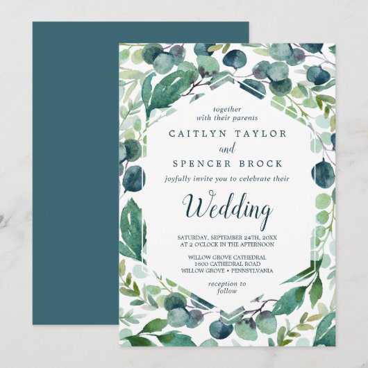 Lush Greenery en Eucalyptus Wedding Kaart (Voorkant / Achterkant)