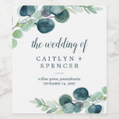 Lush Greenery en Eucalyptus Wedding Wijn Etiket (Enkel label)