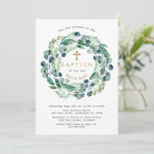 Lush Greenery Eucalyptus Foliage Cross Baptisme Kaart (Staand voorkant)