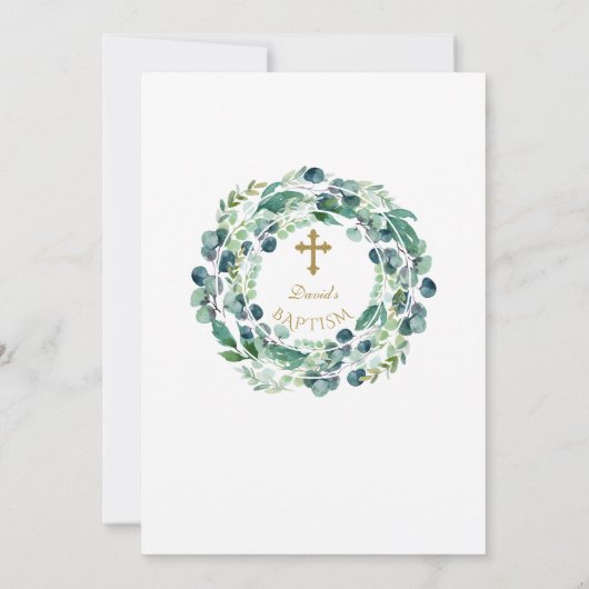 Lush Greenery Eucalyptus Foliage Cross Baptisme Kaart (Achterkant)
