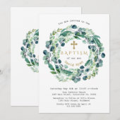 Lush Greenery Eucalyptus Foliage Cross Baptisme Kaart (Voorkant / Achterkant)