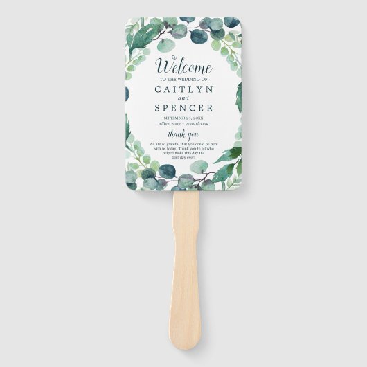 Lush Greenery & Eucalyptus Wedding Program Fan Handwaaier (Voorkant)