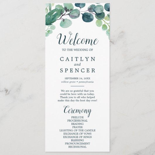 Lush Greenery & Eucalyptus Wedding Programme Programmakaart (Voorkant)