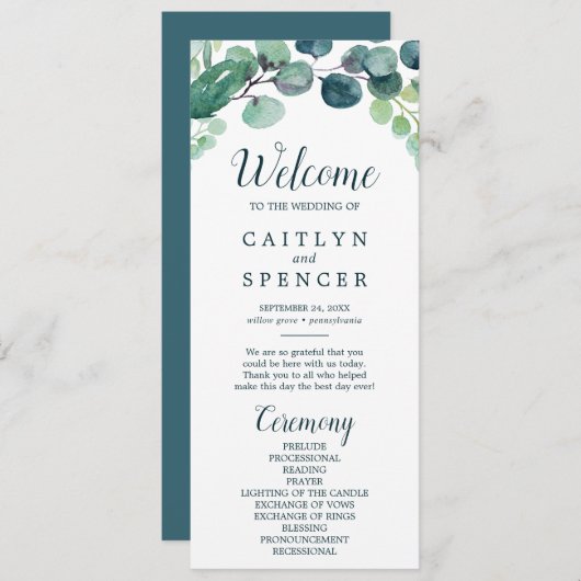 Lush Greenery & Eucalyptus Wedding Programme Programmakaart (Voorkant / Achterkant)