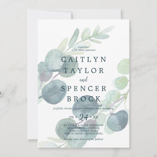 Lush Greenery Faded Eucalyptus Wedding Kaart (Voorkant)