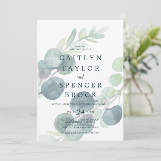 Lush Greenery Faded Eucalyptus Wedding Kaart (Staand voorkant)