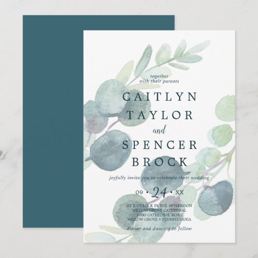 Lush Greenery Faded Eucalyptus Wedding Kaart (Voorkant / Achterkant)