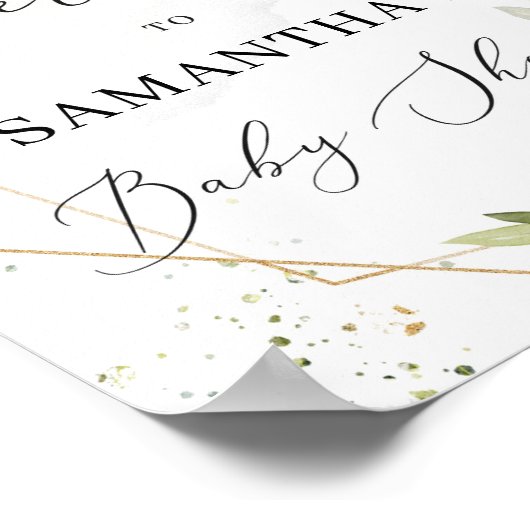 Lush greenery foliage gold lijst baby welkomstbord poster (Hoek)