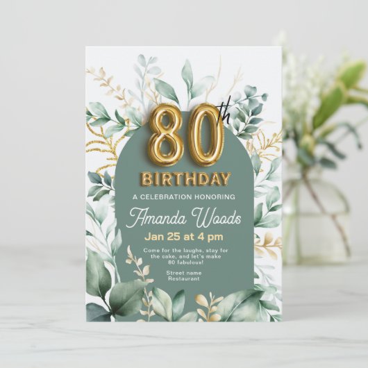 Lush Greenery Gold 80e verjaardag Kaart (Staand voorkant)