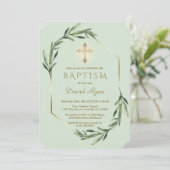 Lush Greenery Gold Cross Boy Baptisme Kaart (Staand voorkant)