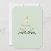 Lush Greenery Gold Cross Boy Baptisme Kaart (Achterkant)