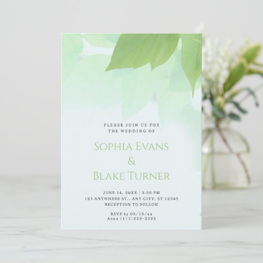 Lush Greenery Modern Botanical Green Wedding Kaart (Staand voorkant)