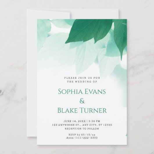 Lush Greenery Modern Botanical White Wedding Kaart (Voorkant)