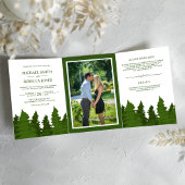 Lush Greenery Pine Trees Foto Forest Wedding Drieluik Uitnodiging