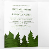 Lush Greenery Pine Trees Foto Forest Wedding Drieluik Uitnodiging (Binnenzijde eerst)