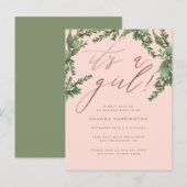 Lush Greenery Roos Gold Het is een meisje Baby sho Uitnodiging Briefkaart (Voorkant / Achterkant)