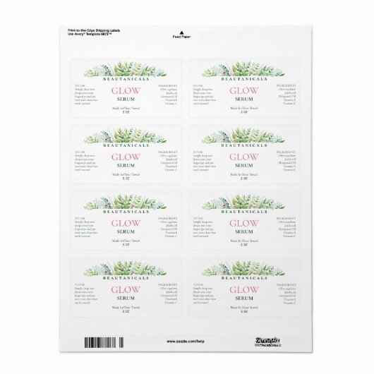 Lush Greenery White Serum Labels (Full Sheet)