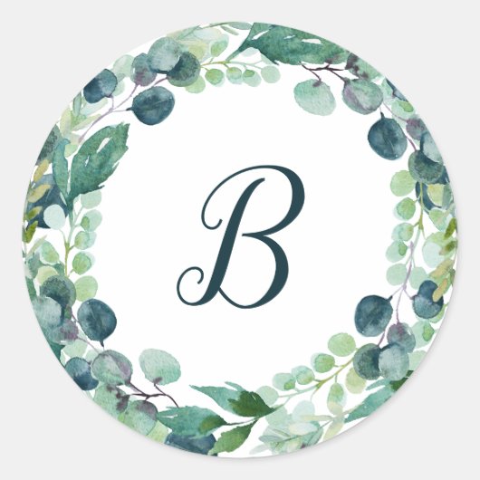 Lush Greenery Wreath Monogram Envelope Seals Ronde Sticker (Voorkant)