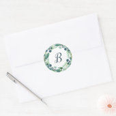 Lush Greenery Wreath Monogram Envelope Seals Ronde Sticker (Envelop)