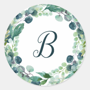 Lush Greenery Wreath Monogram Envelope Seals Ronde Sticker