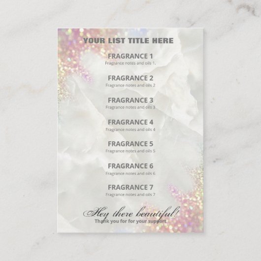 Lush Holographic Glitter Pastel Fragrance List Visitekaartje (Achterkant)