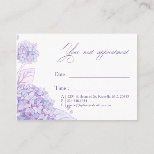 Lush Hydrangeas Spa Appointment Card Afsprakenkaartje (Achterkant)