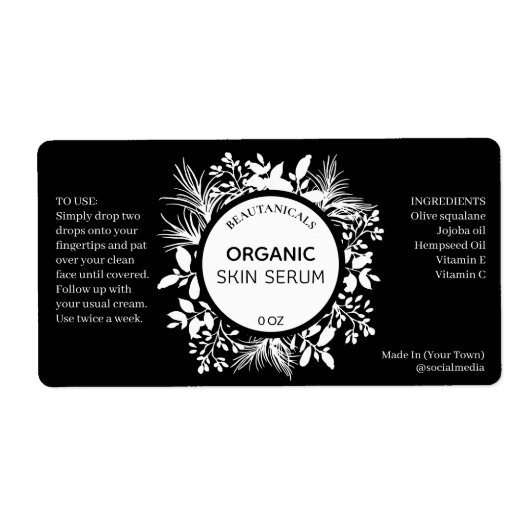 Lush Leaf Black en White Serum Labels (Voorkant)