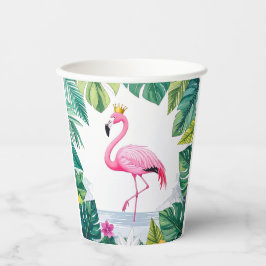 Lush Leafy | Elegante roze flamingo kroon tropisch Papieren Bekers