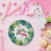 Lush Leafy | Elegante roze flamingo kroon tropisch Papieren Bordje (Feest)