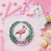 Lush Leafy | Elegante roze flamingo kroon tropisch Papieren Bordje (Feest)