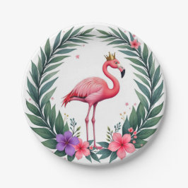 Lush Leafy | Elegante roze flamingo kroon tropisch Papieren Bordje