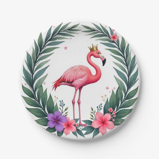 Lush Leafy | Elegante roze flamingo kroon tropisch Papieren Bordje (Voorkant)