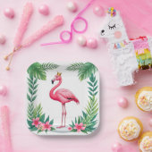 Lush Leafy | Elegante roze flamingo kroon tropisch Papieren Bordje (Feest)