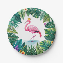Lush Leafy | Elegante roze flamingo kroon tropisch Papieren Bordje