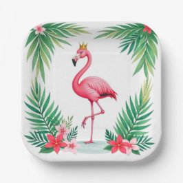 Lush Leafy | Elegante roze flamingo kroon tropisch Papieren Bordje