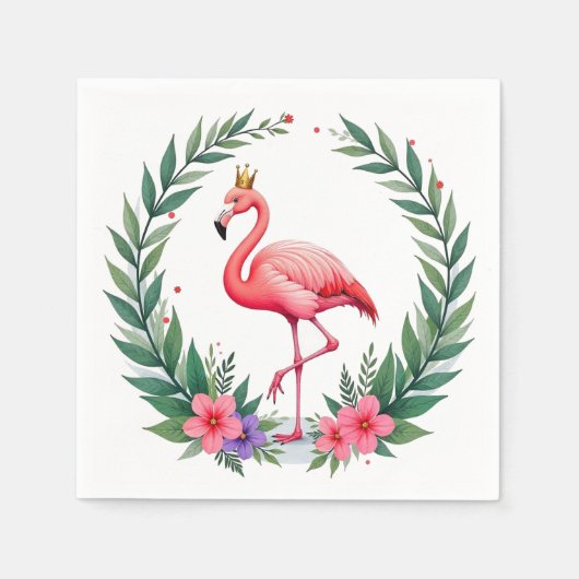 Lush Leafy | Elegante roze flamingo kroon tropisch Servet (Voorkant)