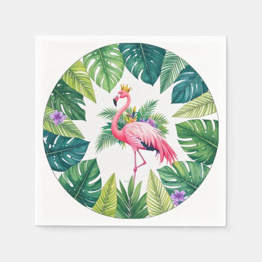Lush Leafy | Elegante roze flamingo kroon tropisch Servet (Voorkant)
