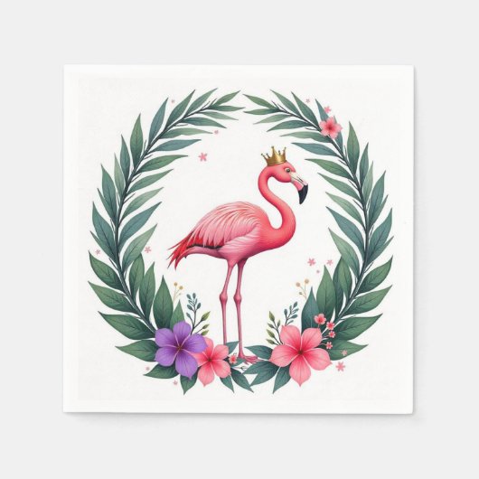 Lush Leafy | Elegante roze flamingo kroon tropisch Servet (Voorkant)