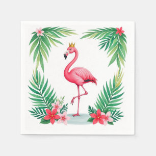 Lush Leafy   Elegante roze flamingo kroon tropisch Servet