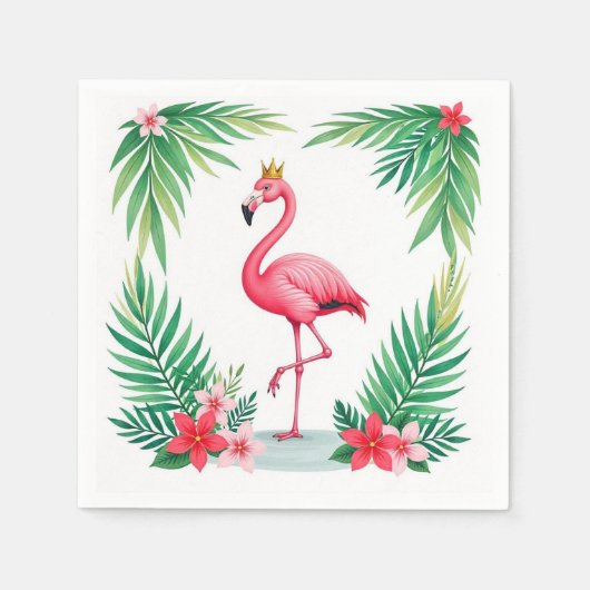 Lush Leafy | Elegante roze flamingo kroon tropisch Servet (Voorkant)