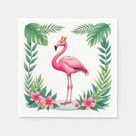 Lush Leafy | Elegante roze flamingo kroon tropisch Servet