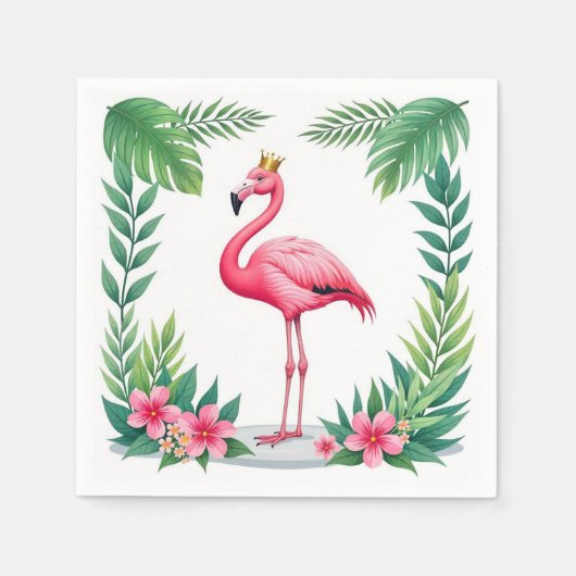 Lush Leafy | Elegante roze flamingo kroon tropisch Servet (Voorkant)