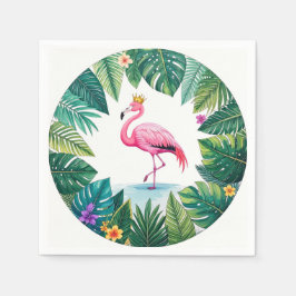 Lush Leafy | Elegante roze flamingo kroon tropisch Servet