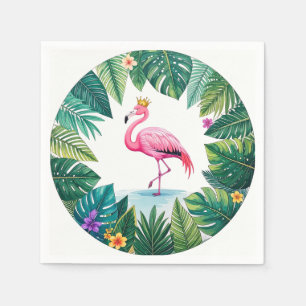 Lush Leafy   Elegante roze flamingo kroon tropisch Servet