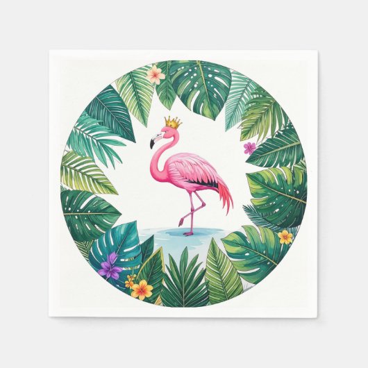 Lush Leafy | Elegante roze flamingo kroon tropisch Servet (Voorkant)
