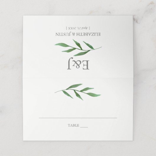 Lush Leaves Elegant Waterverf Bruiloft Plaatskaart Plaatskaartje (Buitenkant ongevouwen)