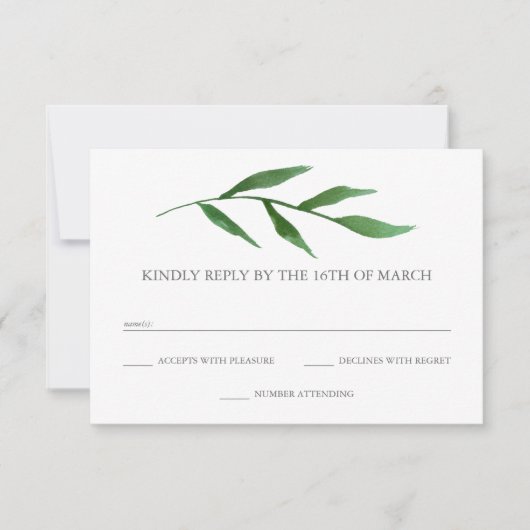 Lush Leaves Elegant Waterverf Bruiloft RSVP (Voorkant)