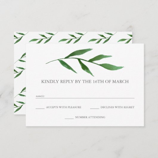 Lush Leaves Elegant Waterverf Bruiloft RSVP (Voorkant / Achterkant)